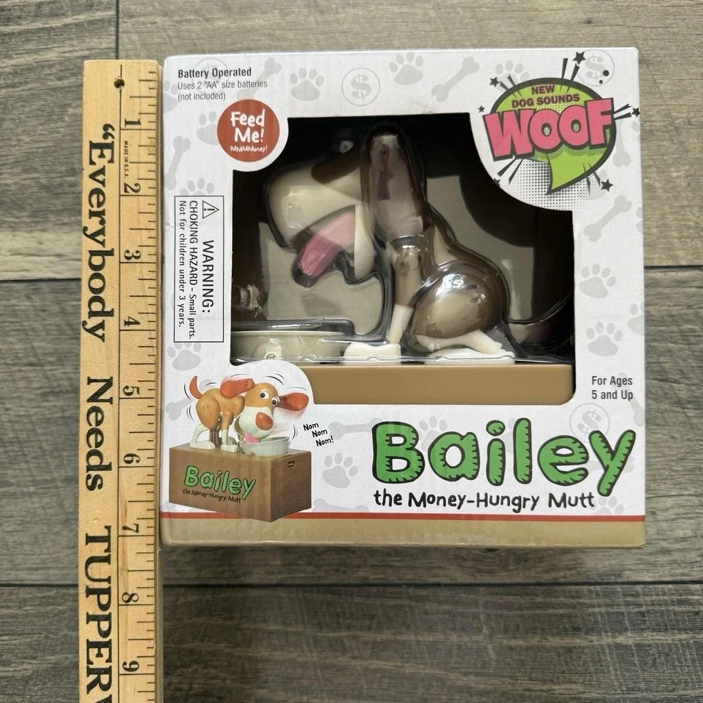 NIB Bailey The Money Hungry Mutt Mechanical Doggie Coin Bank Feed Me Toy RARE